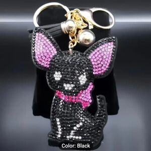 NWT Black & Pink Rhinestone Dog  keychain/bag charm.